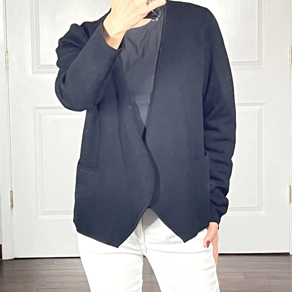 Margaret O’Leary black 100% merino wool open jacket sweater size M - Picture 5 of 12